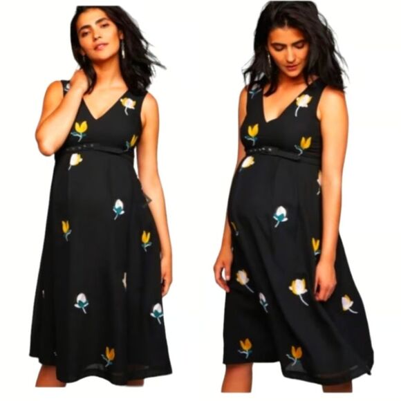A Pea In The Pod Maternity Embroidered Midi Dress Size Petite Small - Picture 1 of 9
